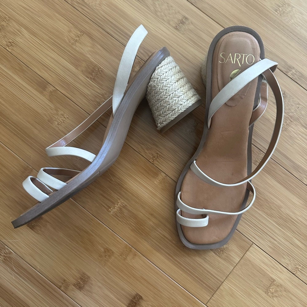 SARTO By Franco Sarto White Strappy Espadrille Block Heel Sandals